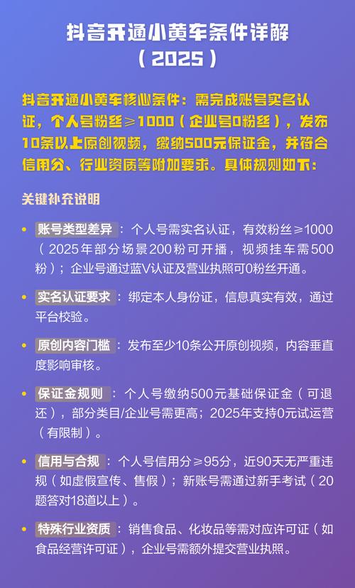 抖音小黄车开通需要满足哪些具体条件和门槛？