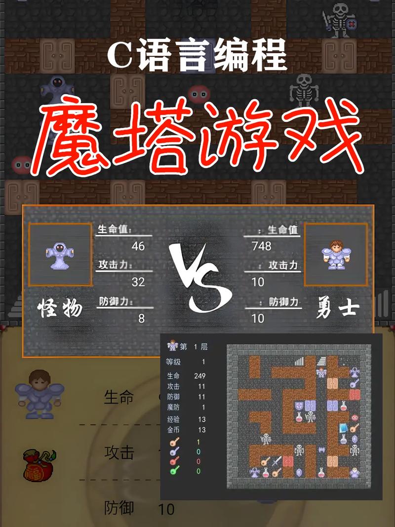 如何编写C语言实现魔塔游戏的核心代码？