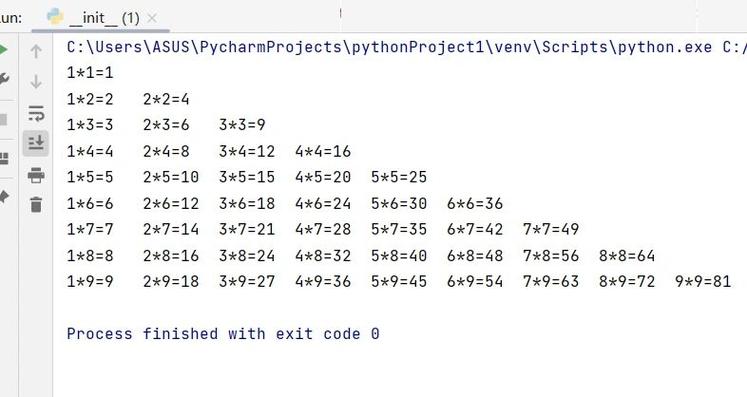Python中如何用for循环实现九九乘法表？