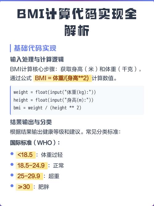 如何用Python编写程序计算个体的身体质量指数（BMI）？