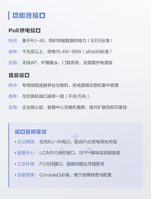 请问有哪些不同类型的交换机接口可供选择？