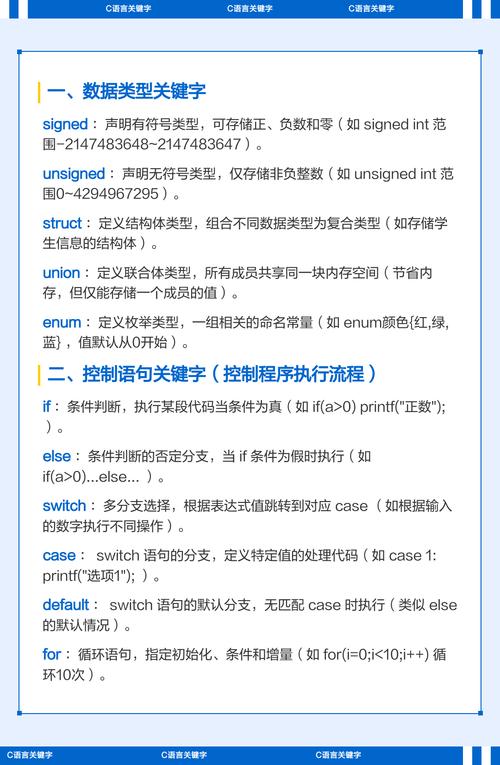 C语言中的关键字分为哪些类型？