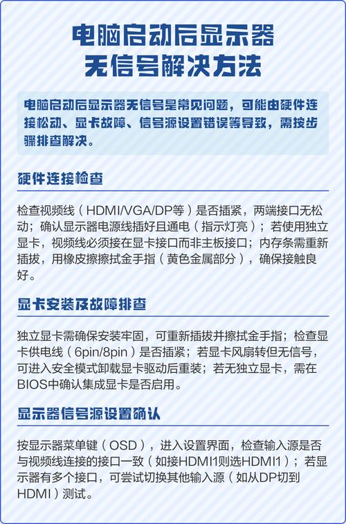 电脑显示器开机无信号显示怎么办？是显示器或电脑连接有问题吗？