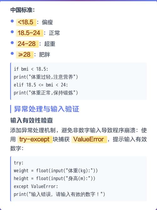 如何用Python编写程序计算个体的身体质量指数（BMI）？