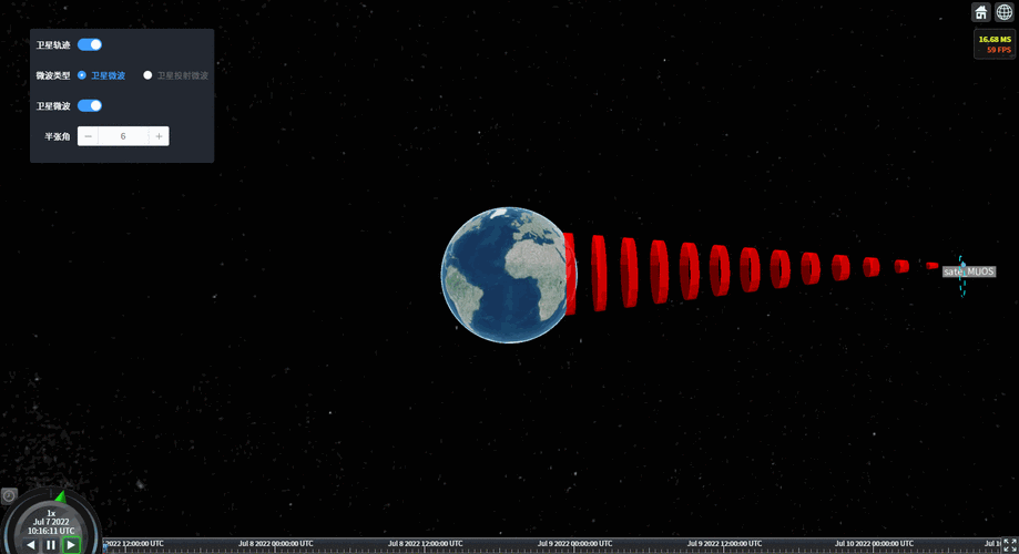 如何使用Cesium技术实现卫星在轨绕地球旋转的3D动画效果？