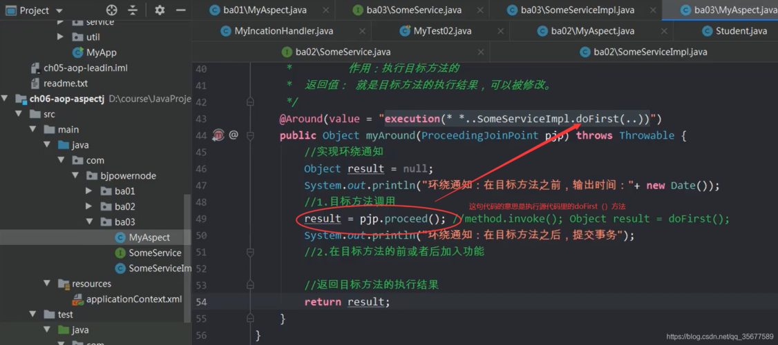 Spring AOP中@Around注解如何实现环绕通知，覆盖目标方法执行前后逻辑？