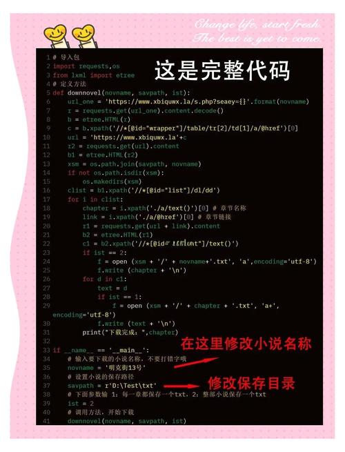 如何用Python编写示例代码来爬取并下载网络小说？
