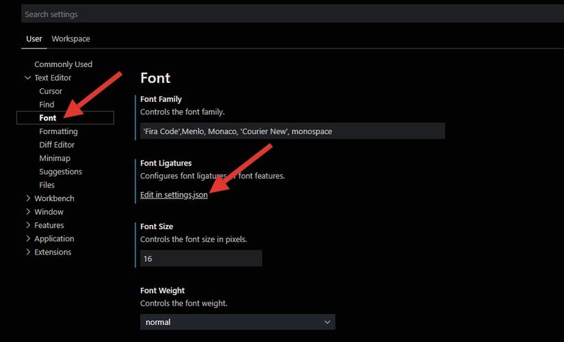 如何将VSCode设置为使用Fira_Code字体并调整编辑器字体大小及背景颜色？
