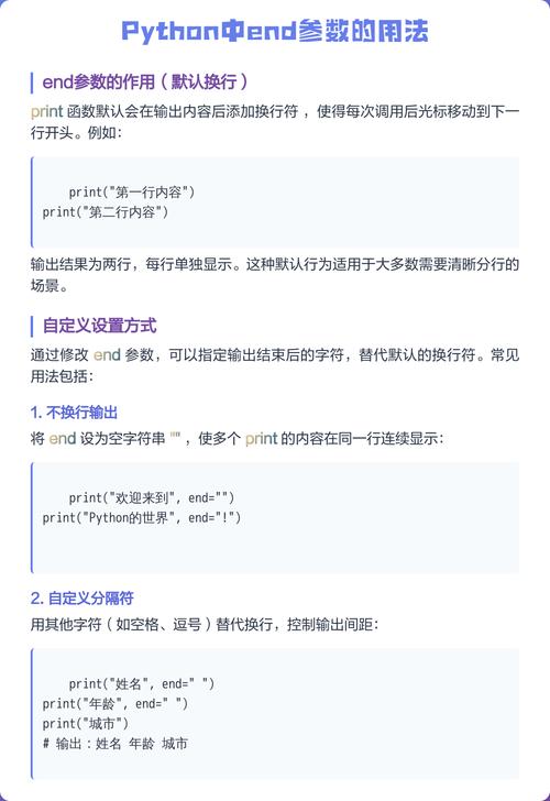 Python中如何实现不换行输出，同时设置end参数使输出不显示换行符？