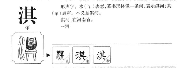 新华字典中淇字读音、笔画、常用组词、起名改写，有哪些详细解释和用法示例？