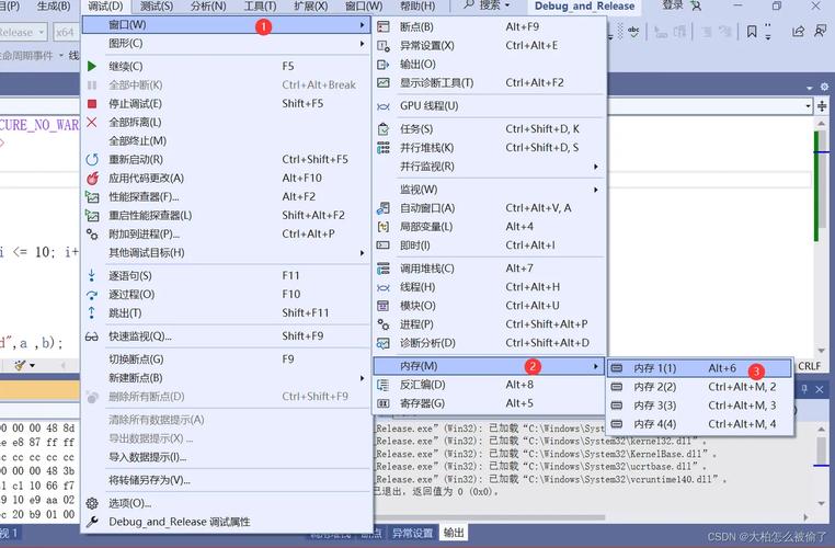 在Visual Studio调试器中，如何从内存中打印出一长串连续的字节序列？
