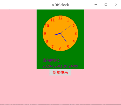 如何用Python的tkinter库制作一个动态显示时间的长尾时钟程序？