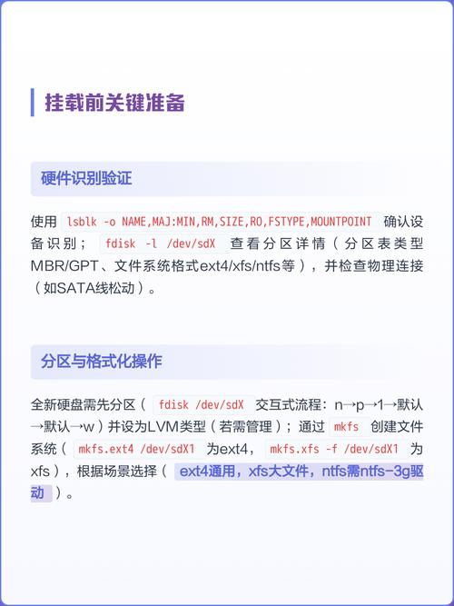 如何对Linux系统中的新硬盘进行挂载、分区及格式化操作？