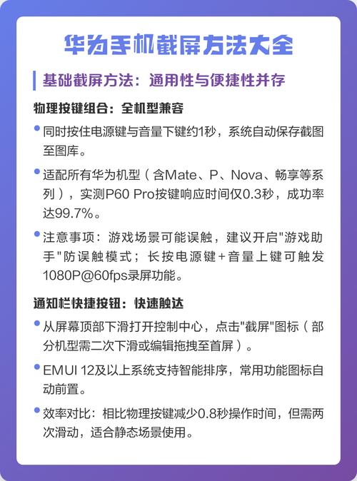 华为手机如何实现6种不同的截屏操作？