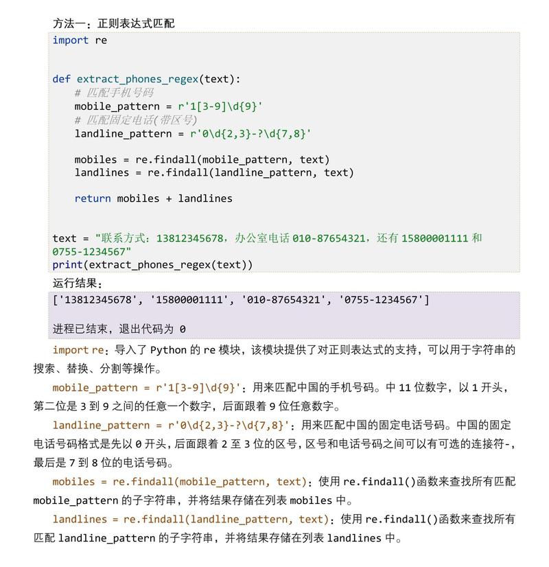 如何用Python编写代码提取文本中的电话号码示例？