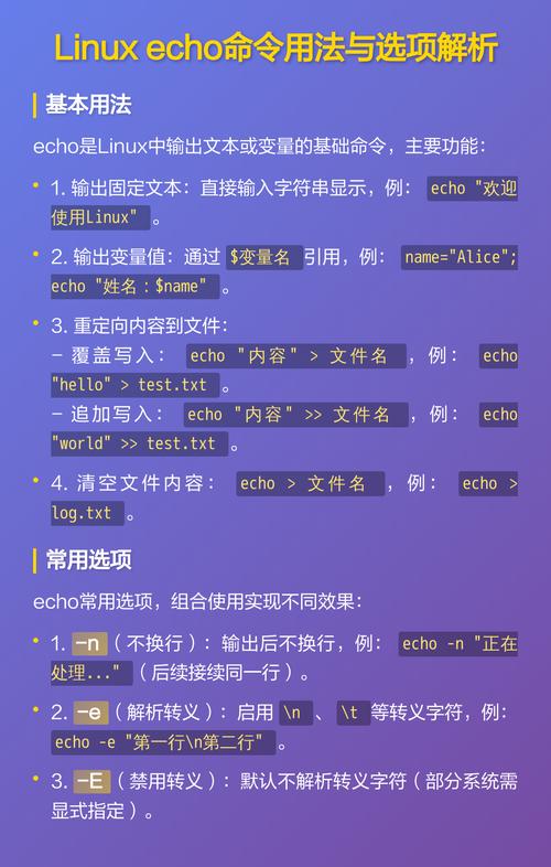 Linux中echo命令的功能是什么，能否详细解释一下？